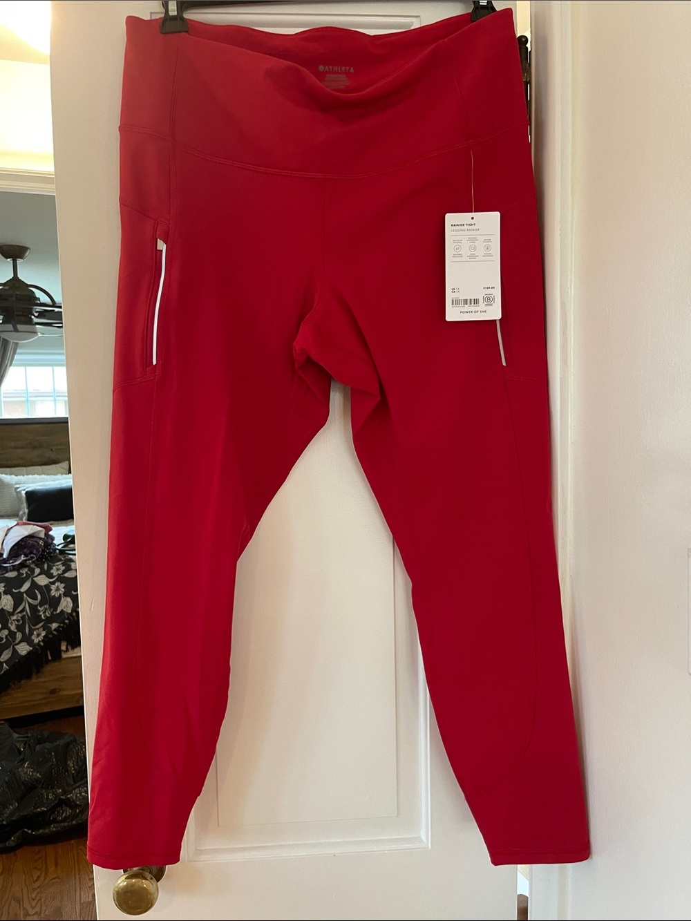 Athleta Red Performance Leggings with Zip Pockets